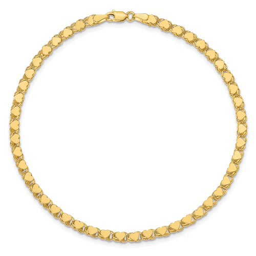 14kt Yellow Gold Polished Double-Sided Heart Anklet