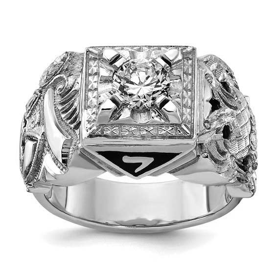 Sterling Silver 4mm Cubic Zirconia Shriner 32nd Degree Double Eagle Ring With Mystic Shrine Symbols
