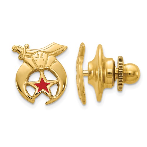 14k Yellow Gold Red Enamel Shriner Tie Tac Lapel Pin
