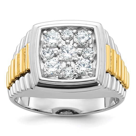 14k Two-tone Gold Men's 1 ct tw Lab Grown Diamond Cluster Ring with Square Top