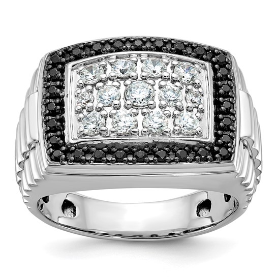 14k White Gold Men's 1 Carat Black Mined Diamonds and White Lab Grown Diamonds Cluster Ring