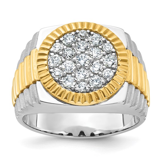 14k Two-tone Gold Men's 1.1 ct tw Lab Grown Diamond Cluster Ring with Fluted Crown