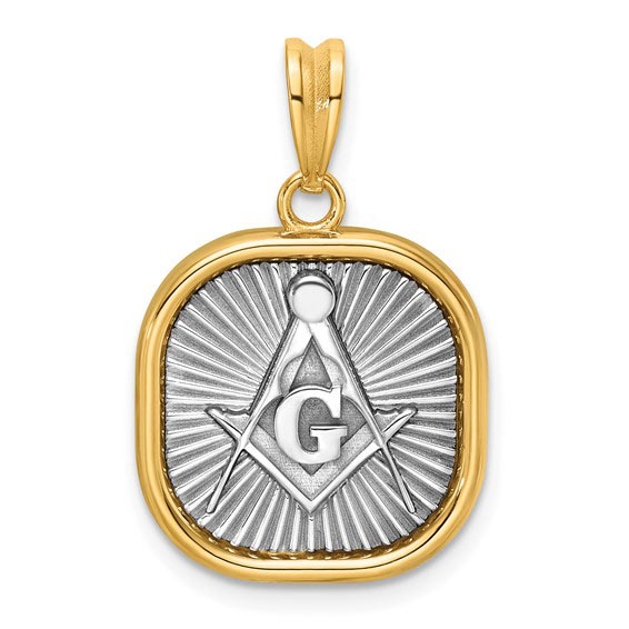 14k Two-tone Gold Small Square Masonic Compass Pendant