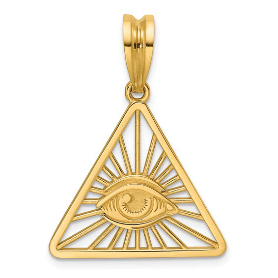 14k Yellow Gold Masonic Eye Triangle Pendant 3/4in