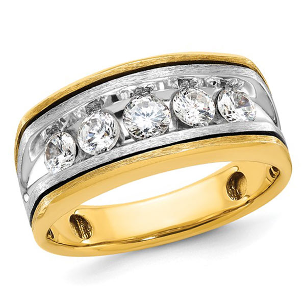 14k Two-Tone Gold Men's 1 ct tw Five Stone Diamond Ring with Black Rhodium