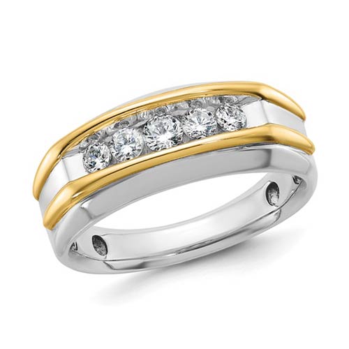 14k Two-tone Gold Men's 1/2 ct tw Five Stone Diamond Ring with Ridges