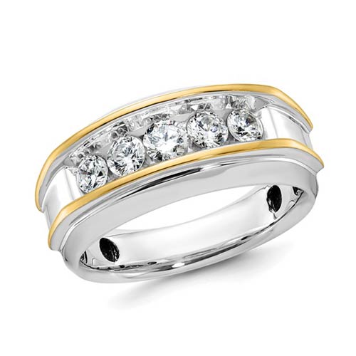 14k Two-tone Gold Men's 1 ct tw Five Stone Diamond Ring with Ridges