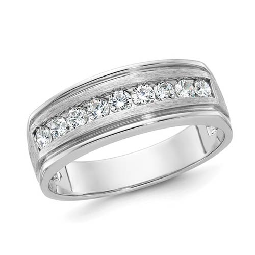 14k White Gold Men's 1/2 ct tw Lab Grown Diamond Channel Set Ring With Grooves and Brushed Finish