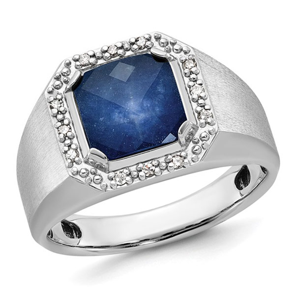 Sterling Silver Men's 3.9 ct Created Octagonal Sapphire Ring with Diamonds