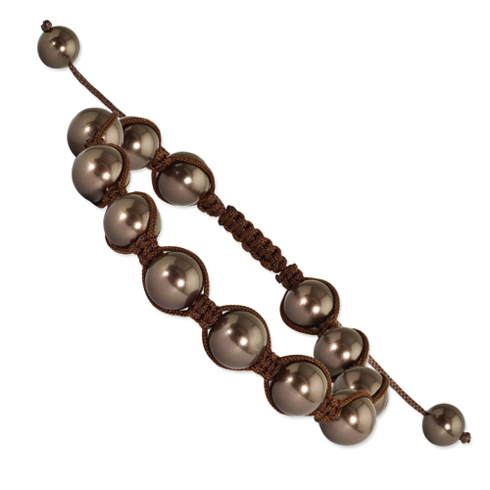10mm Brown Shell Pearl Beads Brown Cord Bracelet