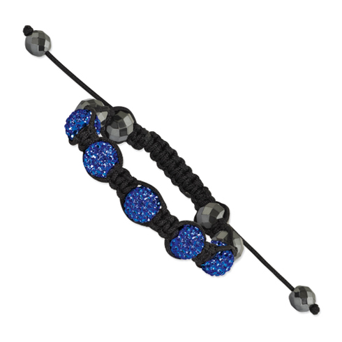 10mm 4 Hematite and 5 Royal Blue Crystal Beads Black Cord Bracelet