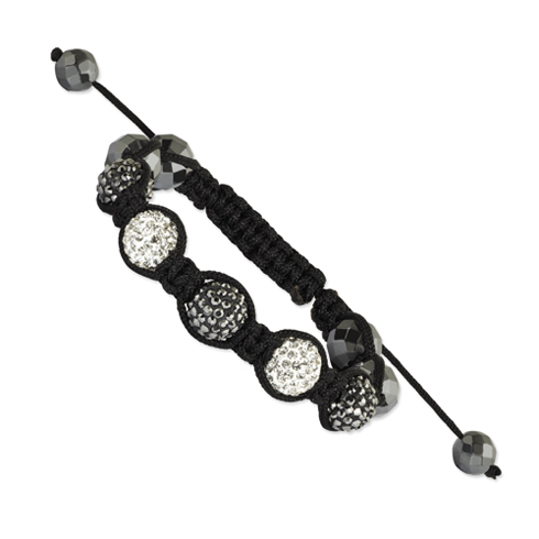 Hematite Beads, Grey & White Crystal Beads Black Cord Bracelet