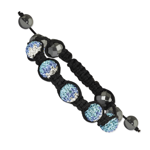 10mm Hematite Blue Aqua Crystal Beads Black Cord Bracelet