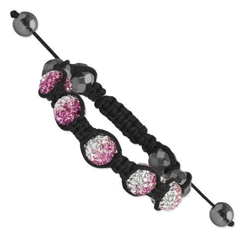 10mm Hematite Pink Crystal Beads Black Cord Bracelet