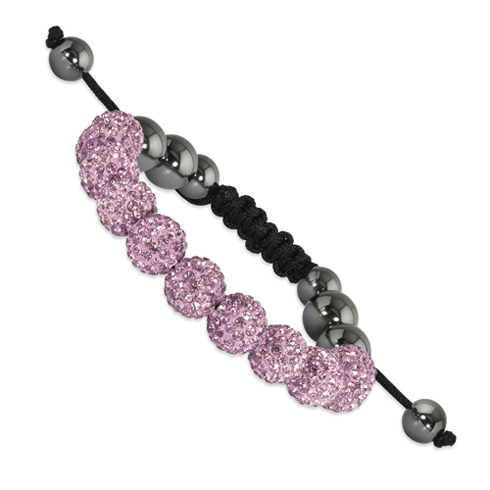 10mm Light Pink Crystal and Hematite Beads Black Cord Bracelet