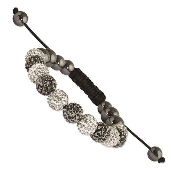 10mm White and Grey Crystal and Hematite Beads Black Cord Bracelet