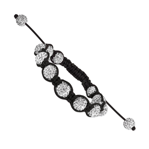 10mm White Crystal Beads Black Cord Bracelet