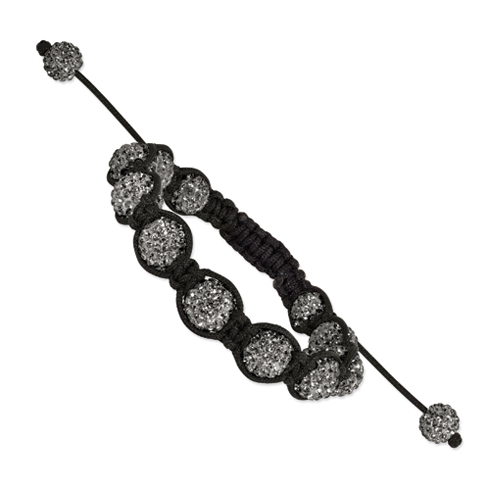 10mm Dark Grey Crystal Beads Black Cord Bracelet