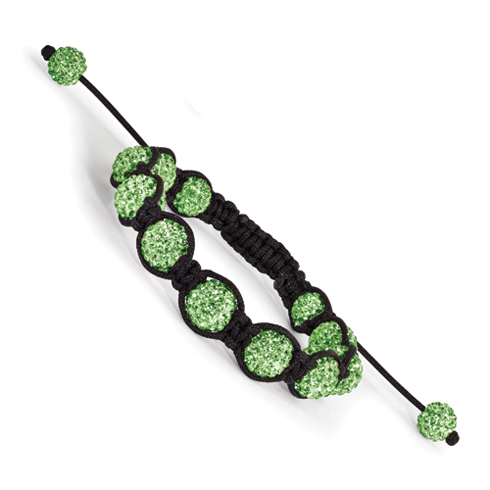 10mm Green Crystal Beads Black Cord Bracelet