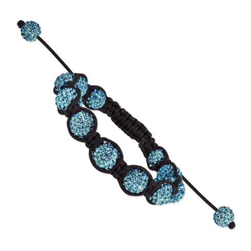 10mm Light Blue Crystal Beads Black Cord Bracelet