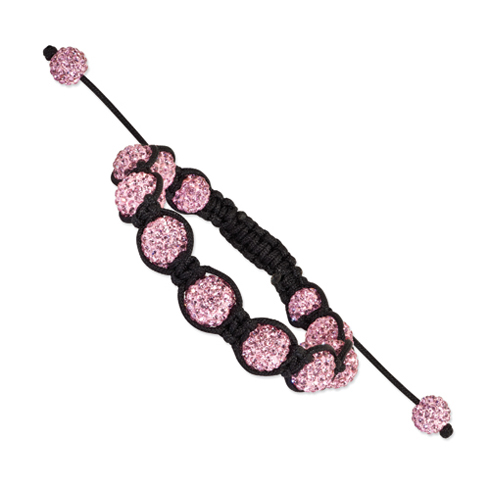 10mm Light Pink Crystal Beads Black Cord Bracelet