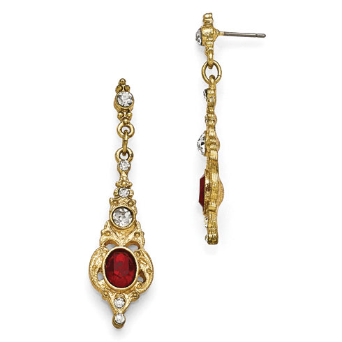 Gold-tone Downton Abbey Oval Red Crystal Drop Earrings