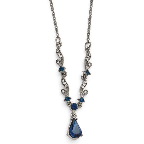 Silver-tone Downton Abbey Blue Crystal French Scroll Necklace