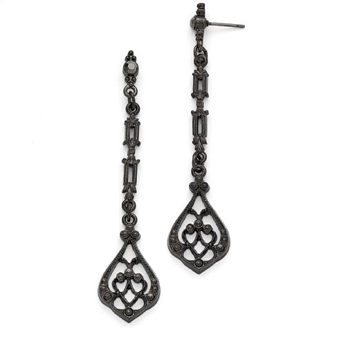 Black-plated Downton Abbey Edwardian Glass Crystal Drop Earrings