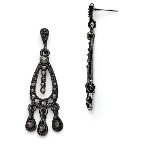 Black-plated Downton Abbey Black Glass Chandelier Earrings