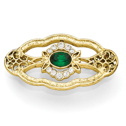 Gold-tone Downton Abbey Green Crystal Pin
