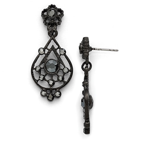 Black-plated Downton Abbey Radial Earrings with Black Crystals