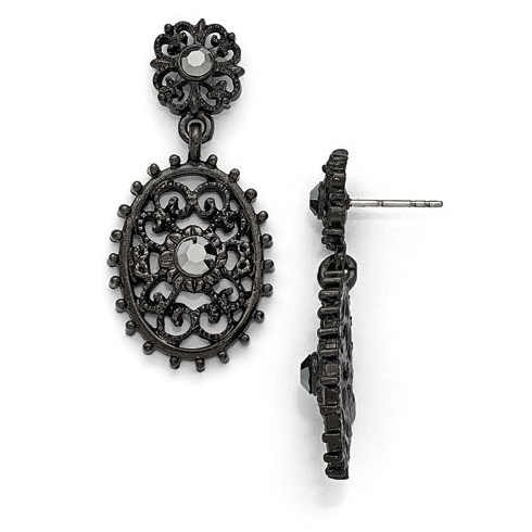Black-plated Downton Abbey Black Crystal Oval Drop Earrings