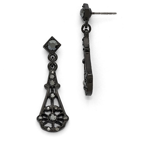 Black-plated Downton Abbey Glass Fan Drop Earrings