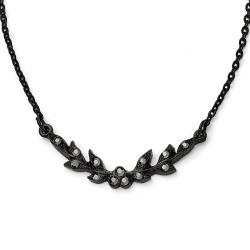 Black-plated Downton Abbey Black Crystal Leaf Collar Necklace
