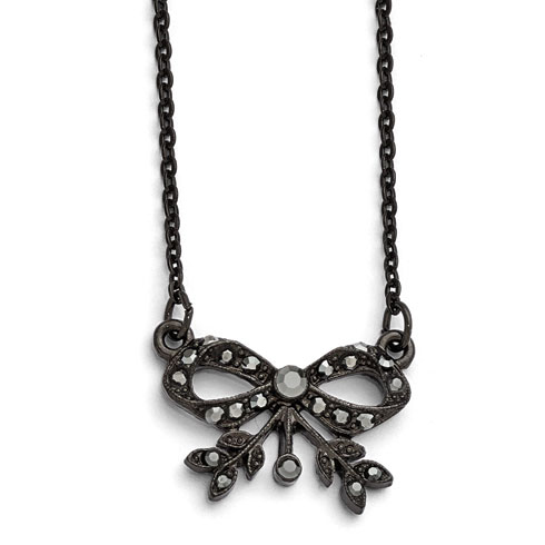 Downton Abbey Black-plated Black Crystal Bow Necklace