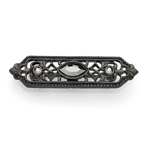 Black-plated Downton Abbey Filigree Bar Black Crystal Pin
