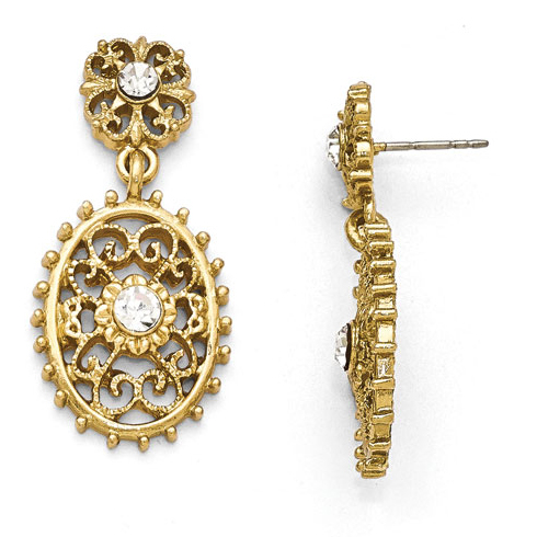 Gold-tone Downton Abbey Crystal Filigree Oval Drop Earrings