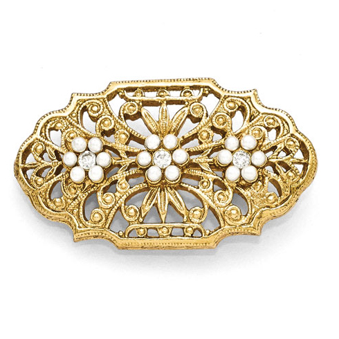 Gold-tone Downton Abbey Simulated Pearl Pin with Crystals
