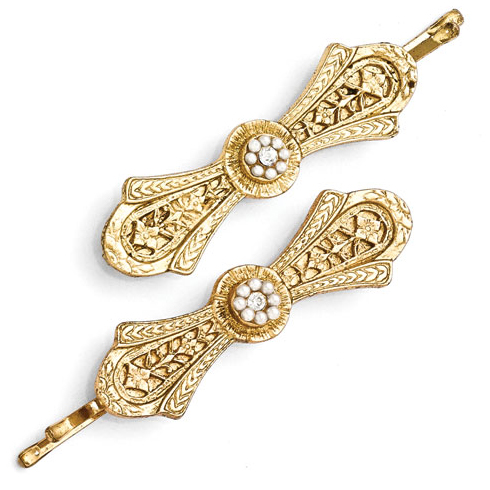 Gold-tone Downton Abbey Crystal Simulated Pearl Pin