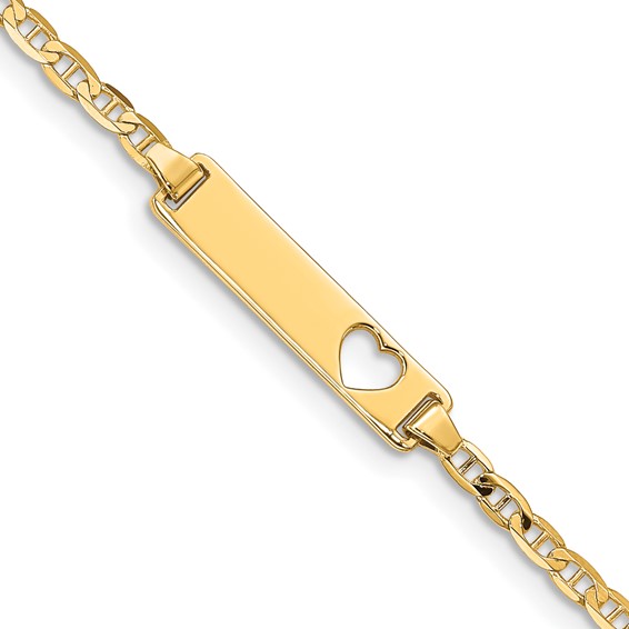 14kt Yellow Gold 6in Anchor Link Baby ID Bracelet with Cut-out Heart