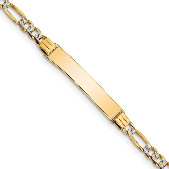14kt Yellow Gold 6in Pave Figaro Link ID Child Bracelet