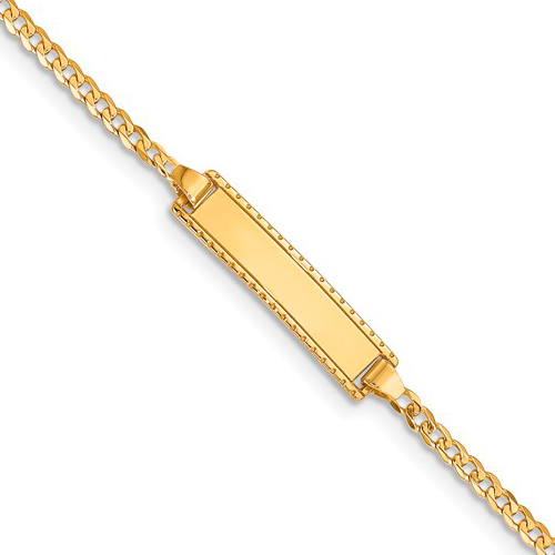 14kt Yellow Gold 6in Engraveable Curb Link Baby Child ID Bracelet