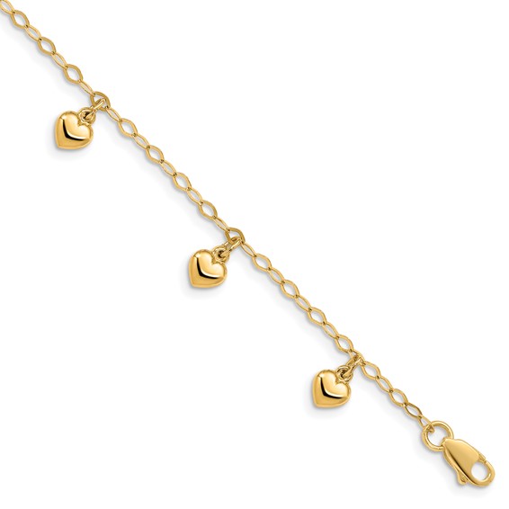 14kt Yellow Gold 6in Child's Puffed Heart Charm Bracelet