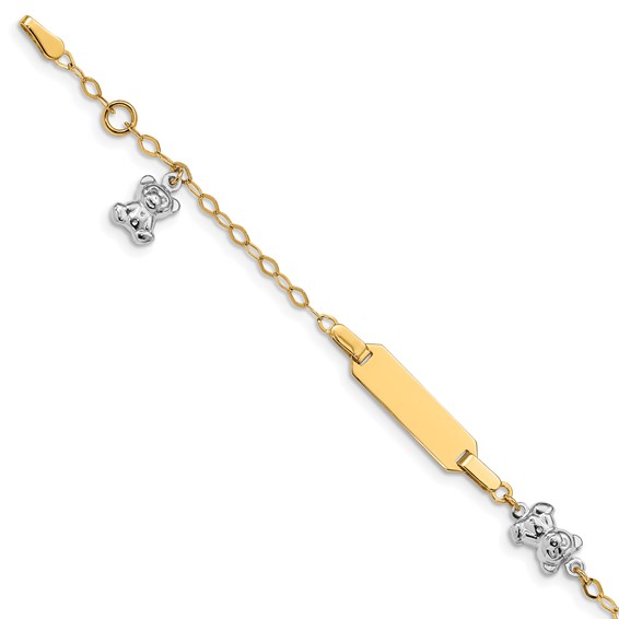 14kt Two-tone Gold 5 1/2in Teddy Bear ID Baby Bracelet