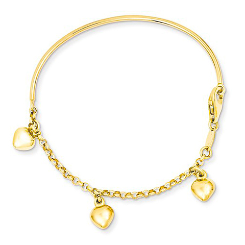 14kt Yellow Gold 6in Child's Dangle Heart Bracelet