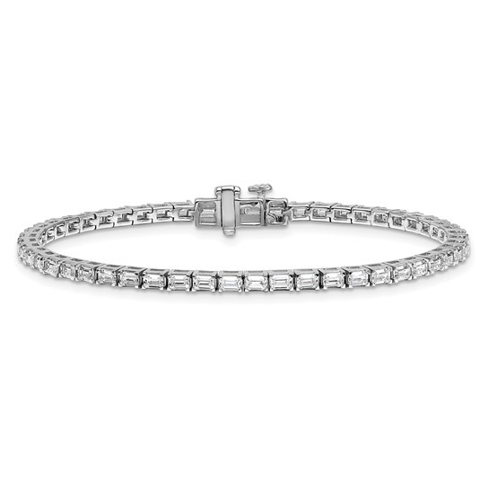 14k White Gold 5 ct tw Lab Grown Diamond Emerald-cut Tennis Bracelet