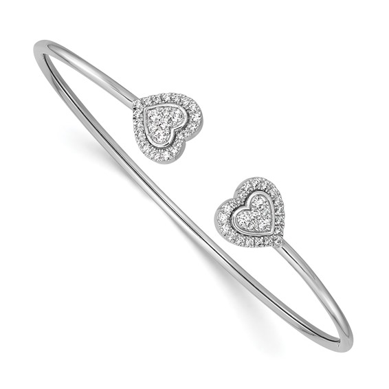 14k White Gold 1/2 ct tw Diamond Hearts Flexible Cuff Bracelet