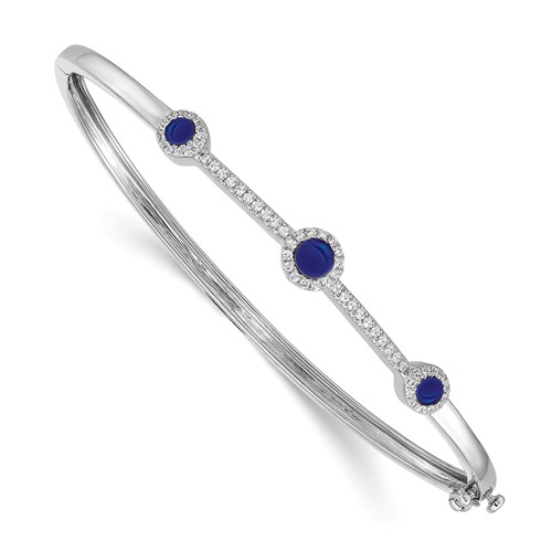 14k White Gold 1 ct tw Cabachon Sapphire Bangle with Diamonds