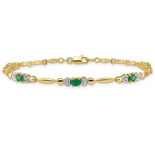 14k Yellow Gold 3.2 ct tw Oval Emerald Diamond Bracelet with Hearts