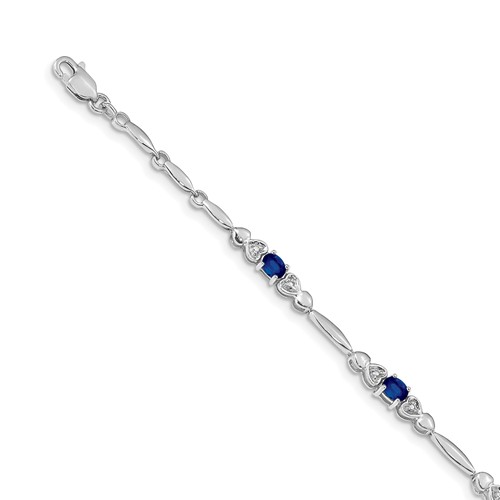14k White Gold 1.1 ct tw Sapphire Bracelet with Diamonds and Hearts